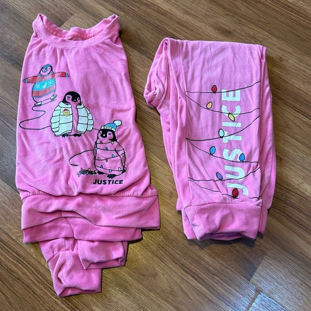 Justice Sleep Girls Fleece Pajamas Penguines Pink - Girls Size Large 12-14